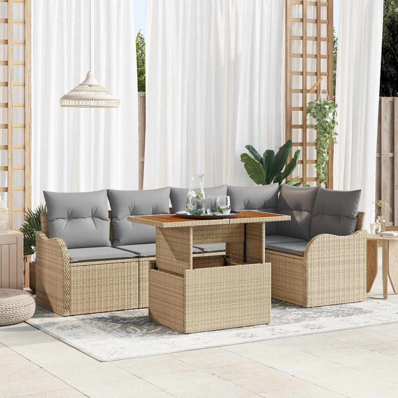 Set de canapele pentru grădină 6 buc. Bej Rattan poli