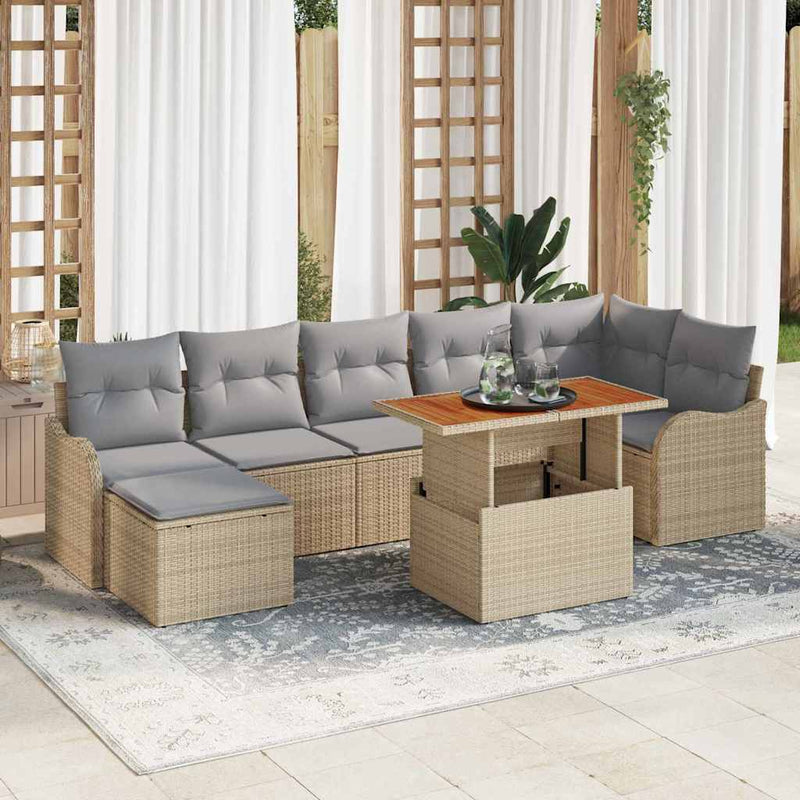 Set de canapele pentru grădină 8 buc. Bej Rattan poli