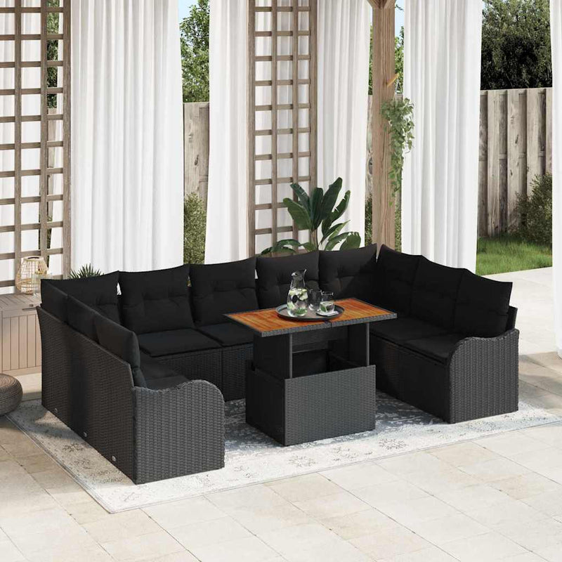 Set de canapele pentru grădină 10 buc. Negru Rattan poli
