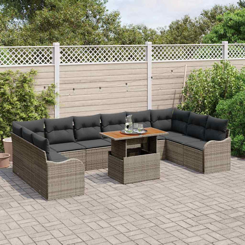 Set de canapele pentru grădină 11 buc. Gri Rattan poli