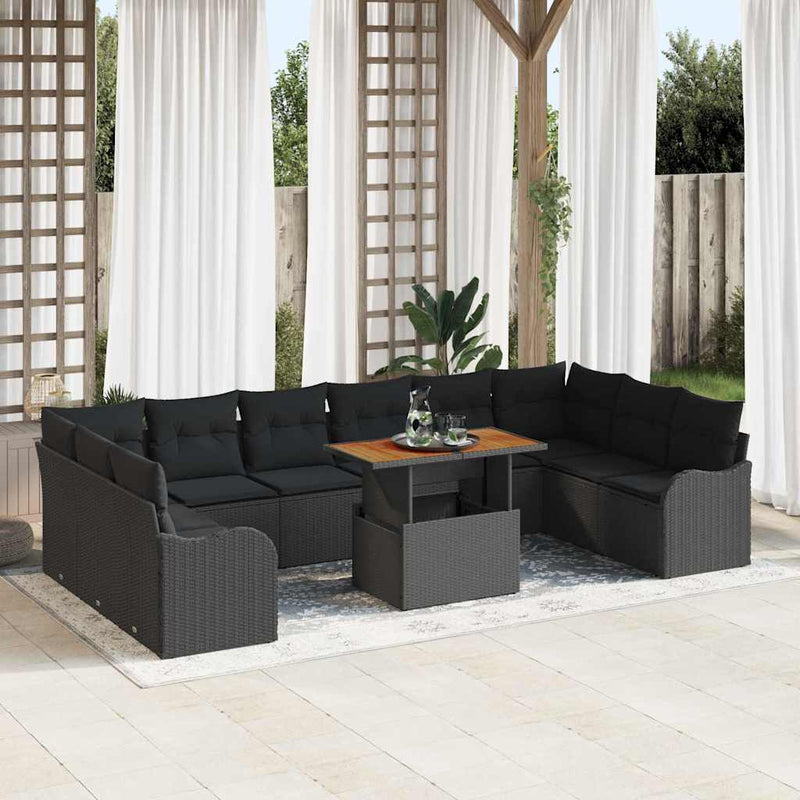 Set de canapele pentru grădină 11 buc. Negru Rattan poli