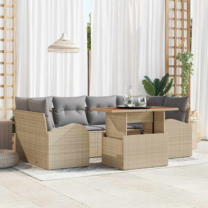 Set de canapele pentru grădină 7 buc. Bej Rattan poli