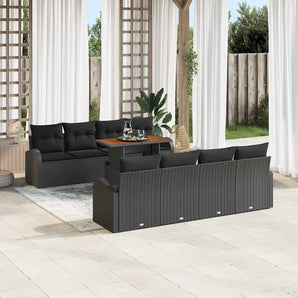 Set de canapele pentru grădină 9 buc. Negru Rattan poli