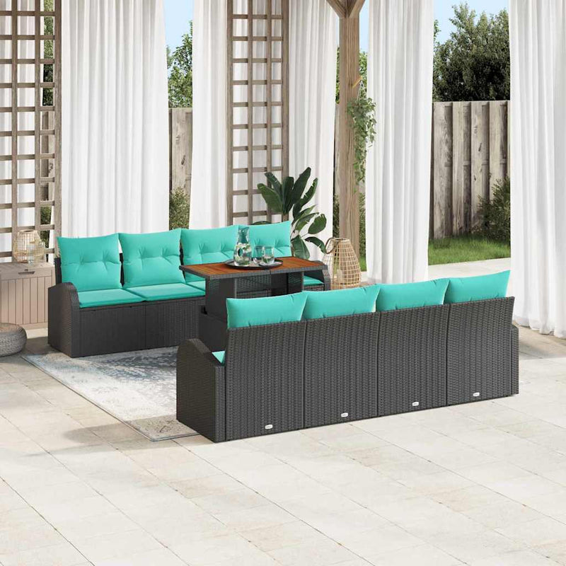 Set de canapele pentru grădină 9 buc. Negru Rattan poli