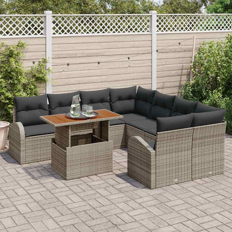 Set de canapele pentru grădină 9 buc. Gri Rattan poli