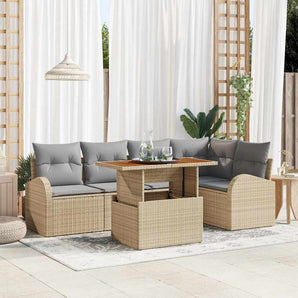 Set de canapele pentru grădină 6 buc. Bej Rattan poli