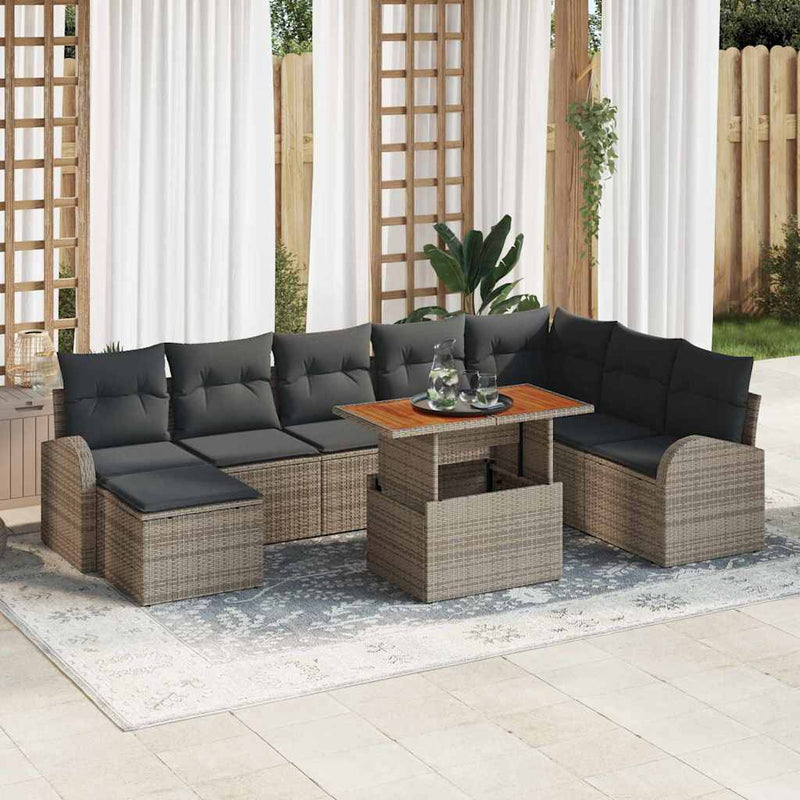 Set de canapele pentru grădină 9 buc. Gri Rattan poli