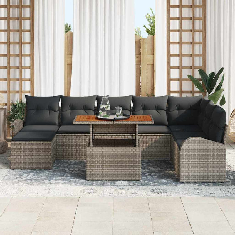 Set de canapele pentru grădină 9 buc. Gri Rattan poli