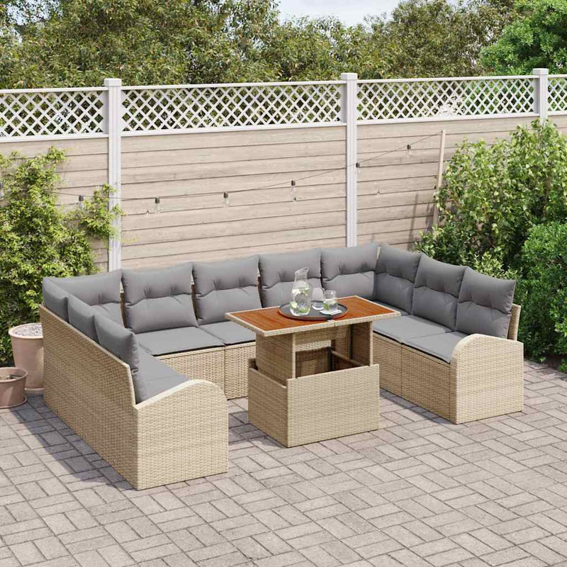 Set de canapele pentru grădină 10 buc. Bej Rattan poli