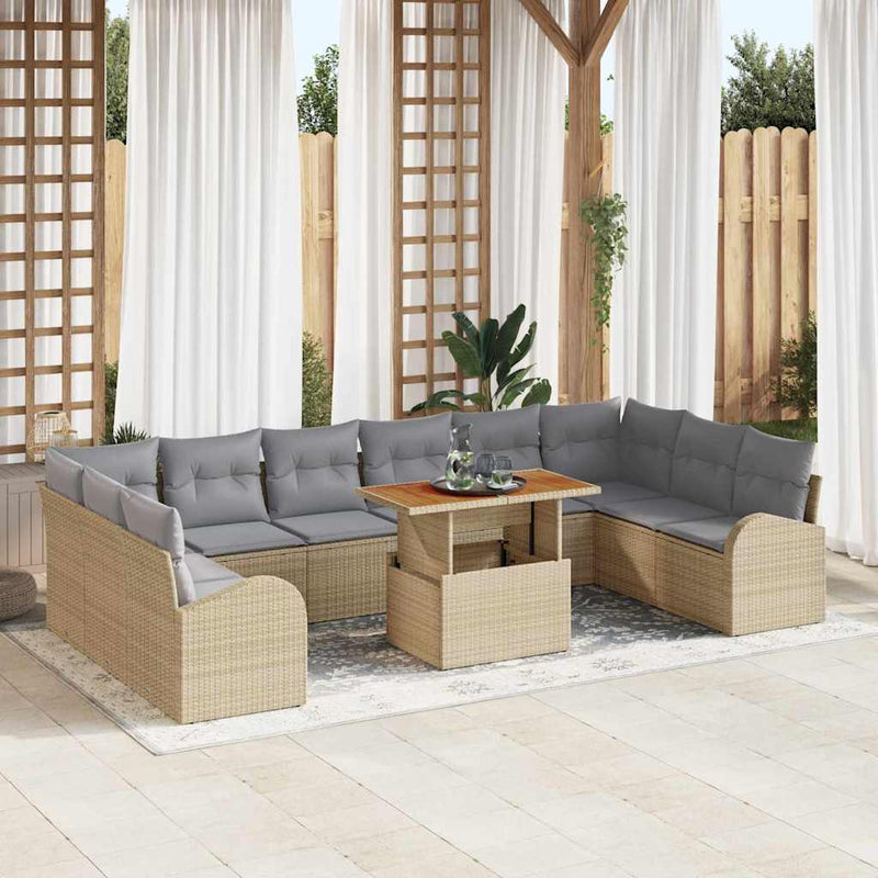 Set de canapele pentru grădină 11 buc. Bej Rattan poli