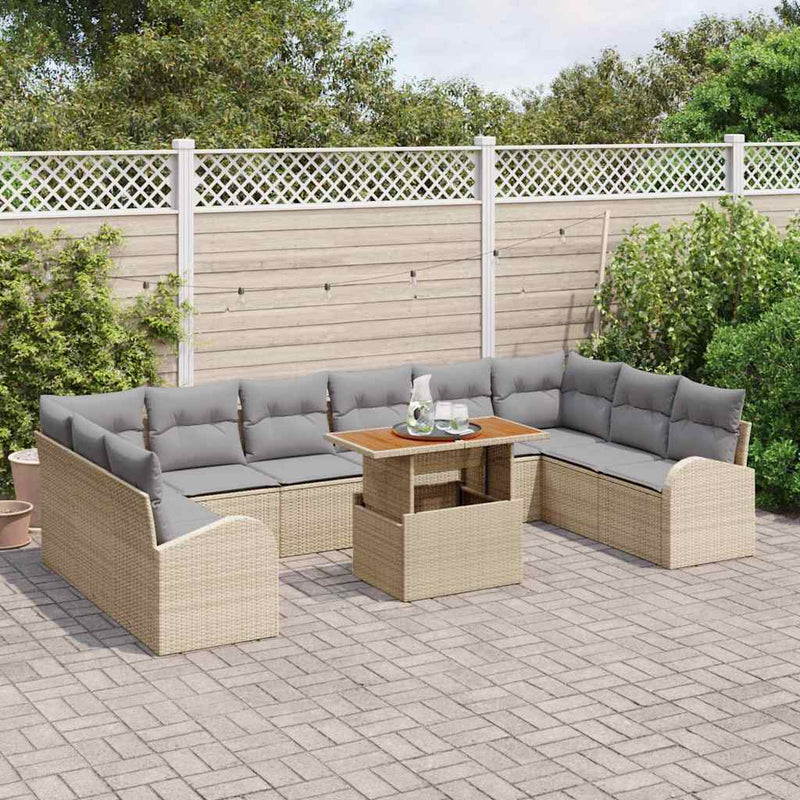Set de canapele pentru grădină 11 buc. Bej Rattan poli
