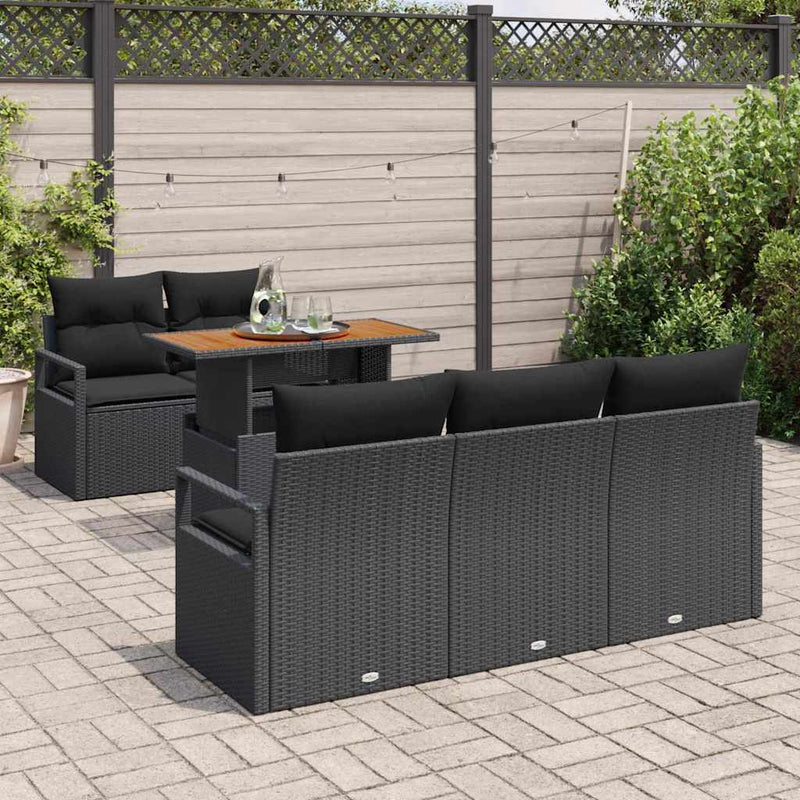 Set de canapele pentru grădină 6 buc. Negru Rattan poli