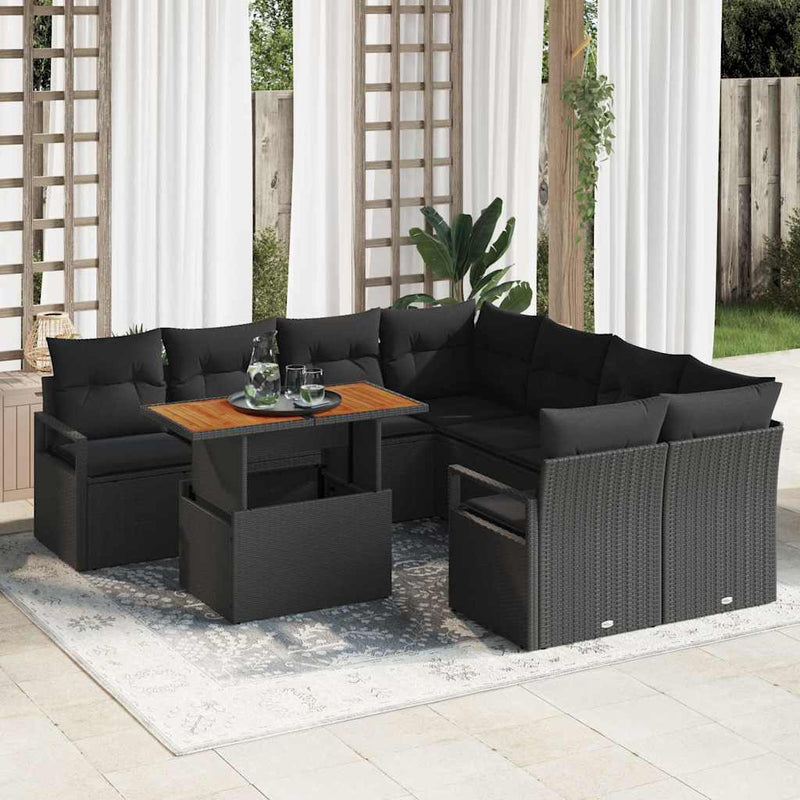 Set de canapele pentru grădină 9 buc. Negru Rattan poli