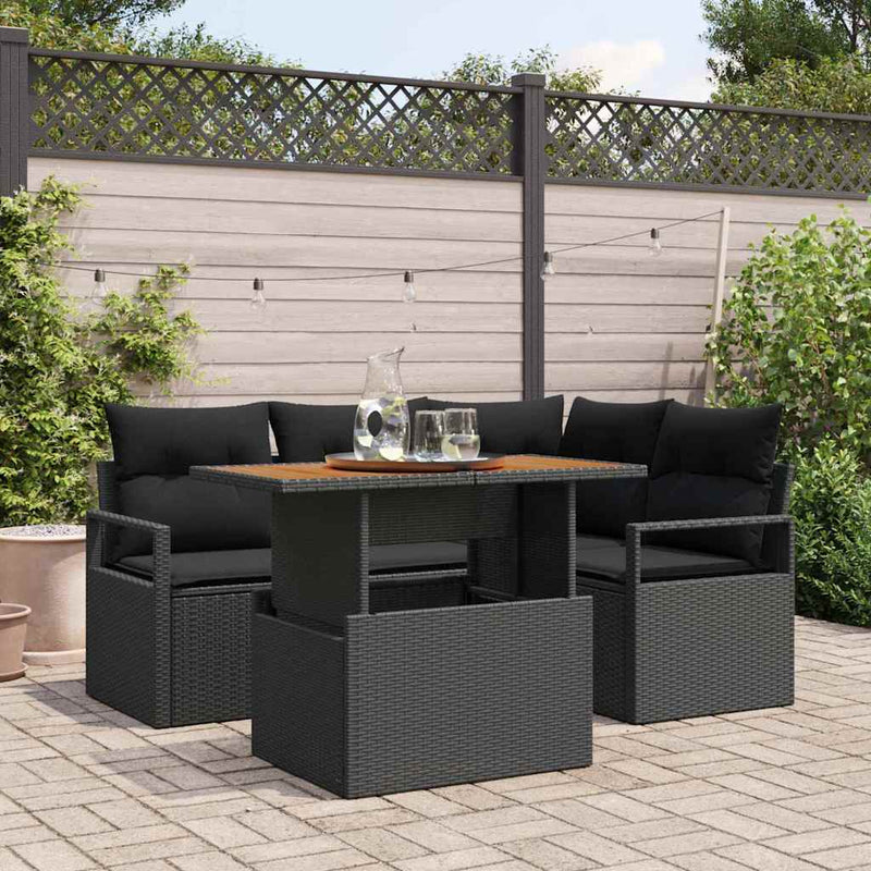 Set de canapele pentru grădină 5 buc. Negru Rattan poli