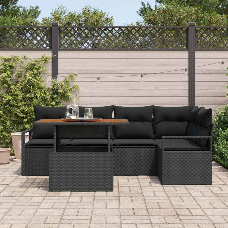 Set de canapele pentru grădină 6 buc. Negru Rattan poli