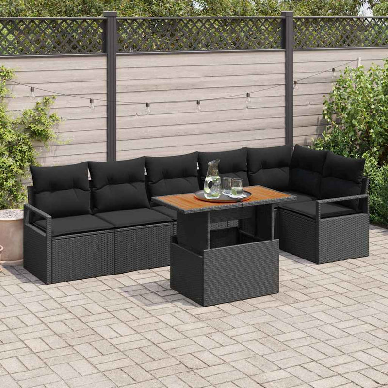 Set de canapele pentru grădină 7 buc. Negru Rattan poli