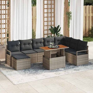 Set de canapele pentru grădină 9 buc. Gri Rattan poli
