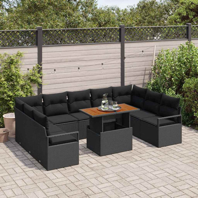 Set de canapele pentru grădină 10 buc. Negru Rattan poli