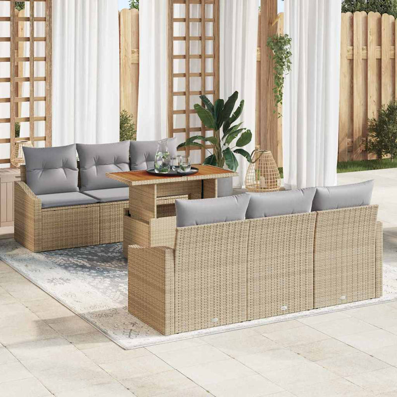 Set de canapele pentru grădină 7 buc. Bej Rattan poli