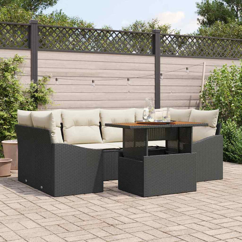 Set de canapele pentru grădină 7 buc. Negru Rattan poli