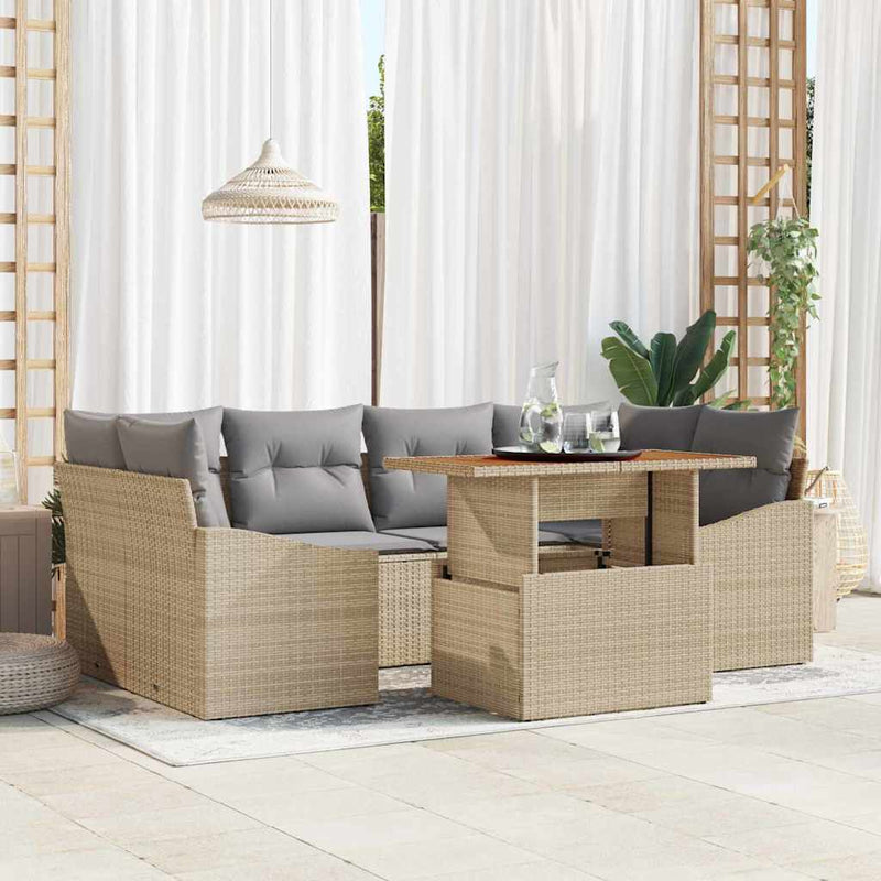 Set de canapele pentru grădină 7 buc. Bej Rattan poli