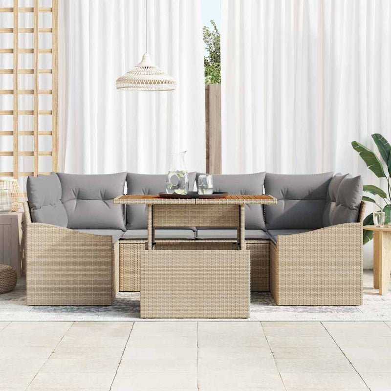 Set de canapele pentru grădină 7 buc. Bej Rattan poli
