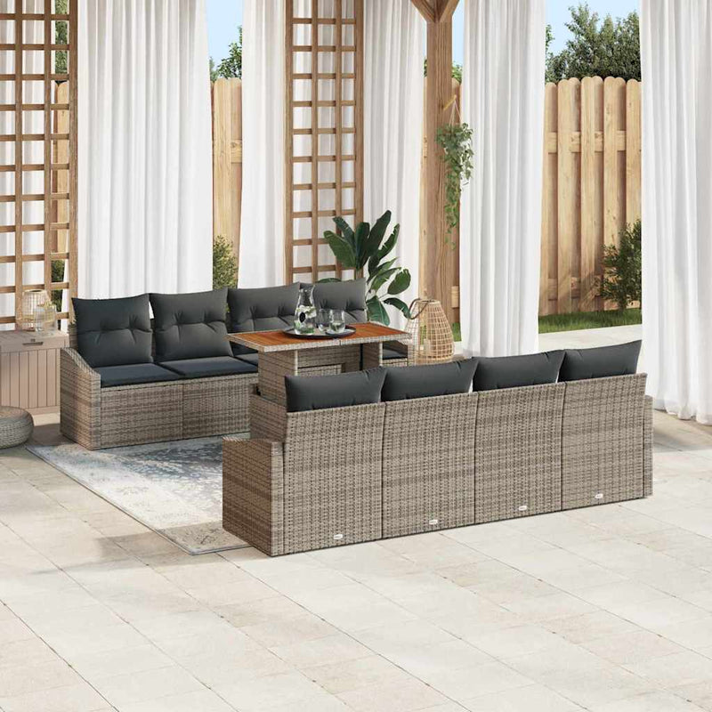 Set de canapele pentru grădină 9 buc. Gri Rattan poli