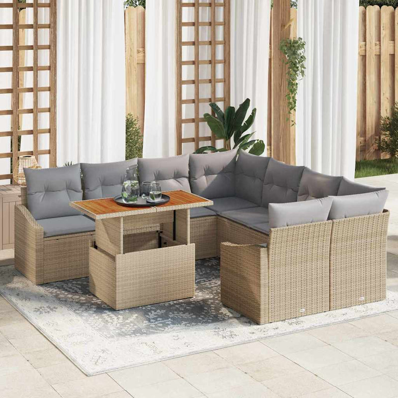 Set de canapele pentru grădină 9 buc. Bej Rattan poli