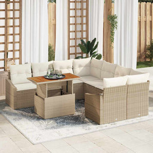 Set de canapele pentru grădină 9 buc. Bej Rattan poli