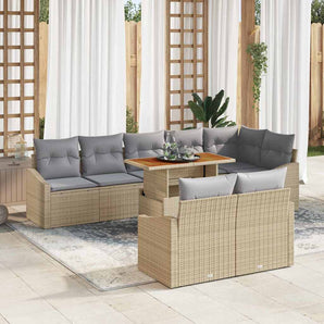 Set de canapele pentru grădină 9 buc. Bej Rattan poli