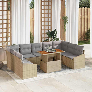 Set de canapele pentru grădină 10 buc. Bej Rattan poli