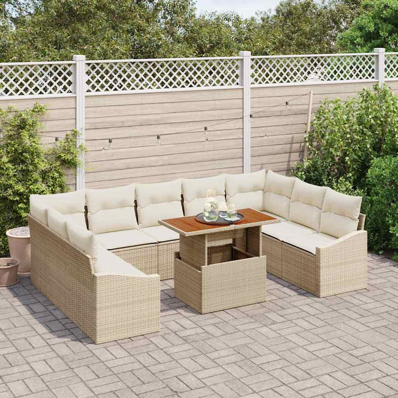 Set de canapele pentru grădină 10 buc. Bej Rattan poli