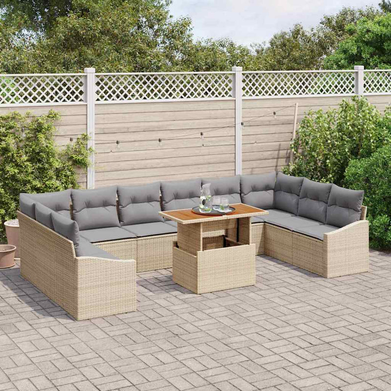 Set de canapele pentru grădină 11 buc. Bej Rattan poli