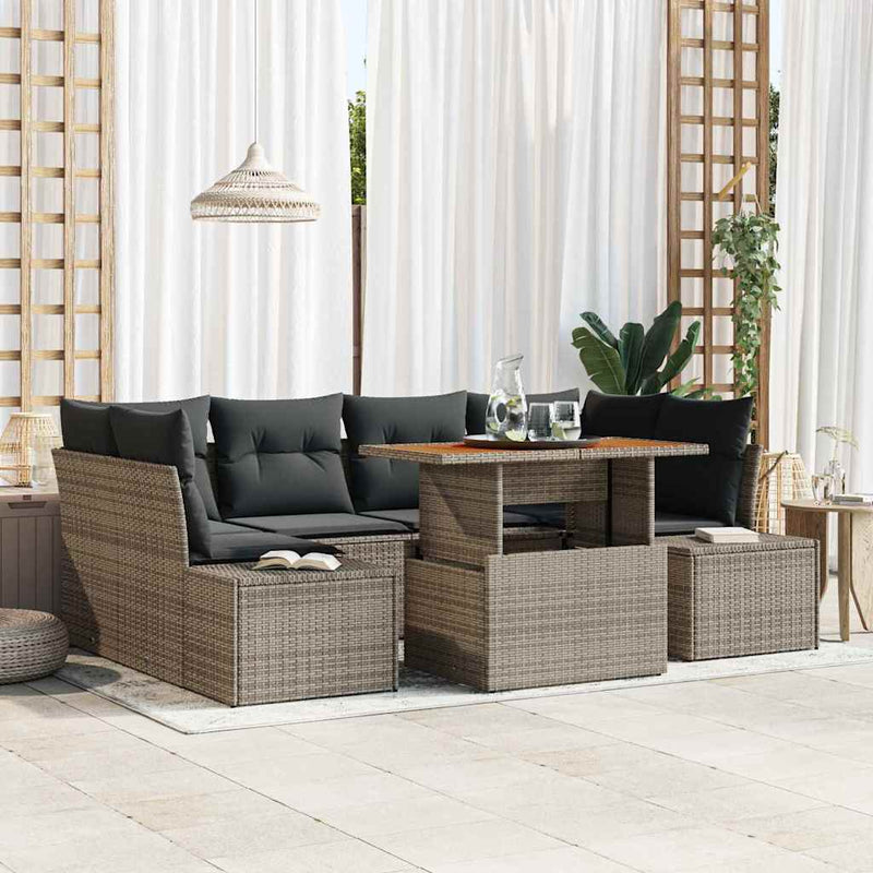 Set de canapele pentru grădină 7 buc. Gri Rattan poli