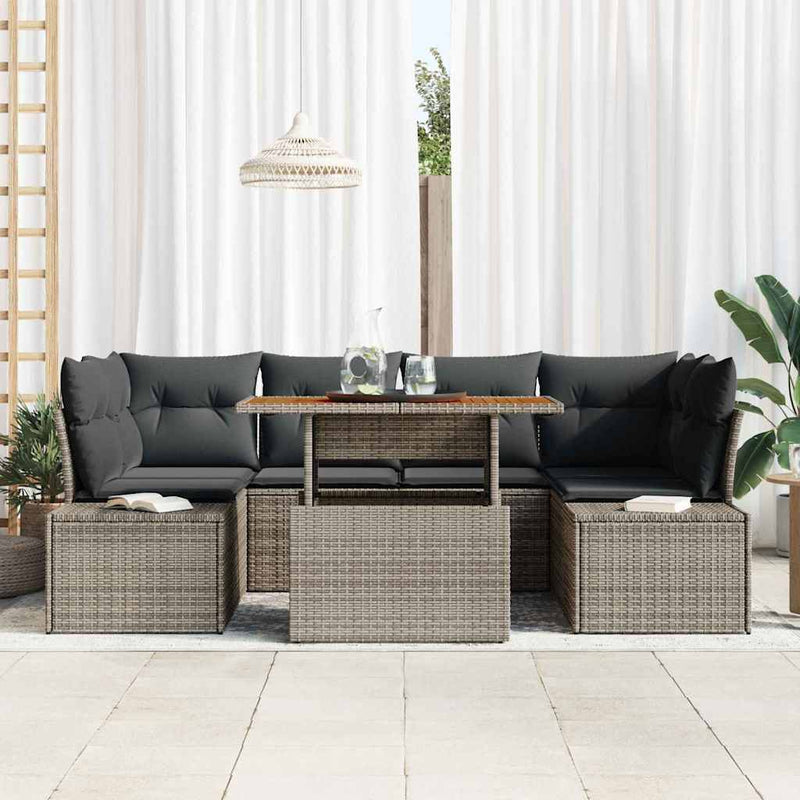 Set de canapele pentru grădină 7 buc. Gri Rattan poli