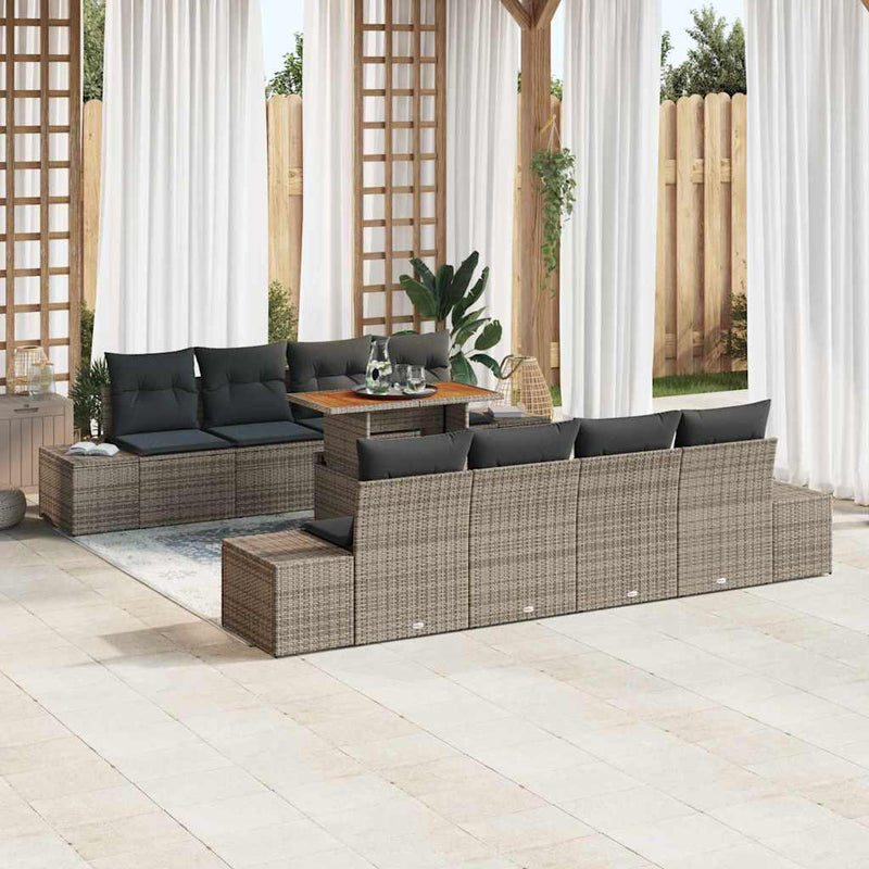 Set de canapele pentru grădină 9 buc. Gri Rattan poli