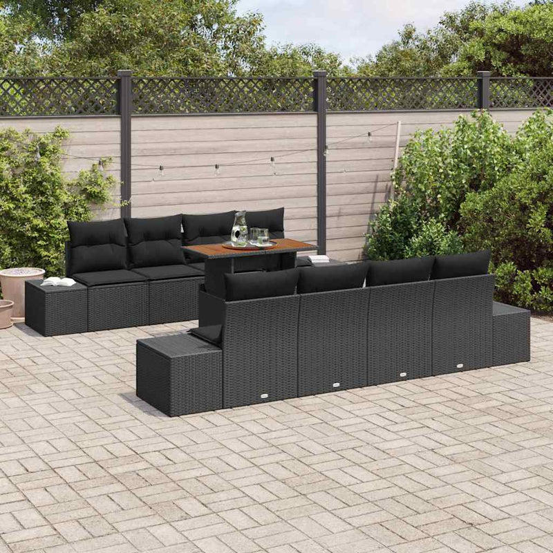 Set de canapele pentru grădină 9 buc. Negru Rattan poli