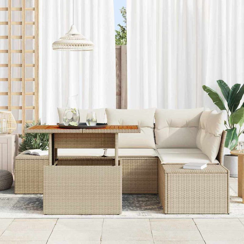 Set de canapele pentru grădină 5 buc. Bej Rattan poli