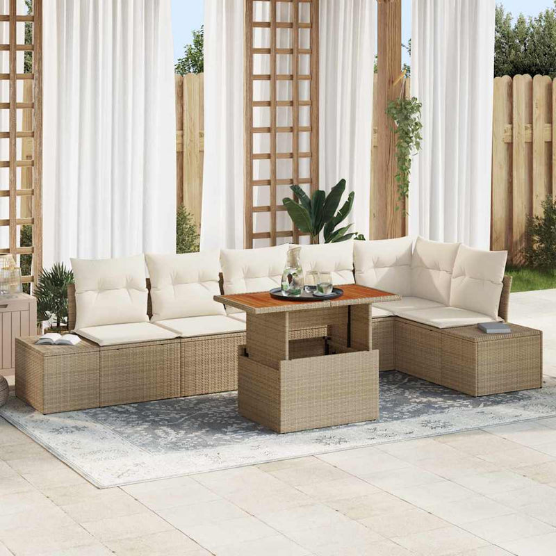 Set de canapele pentru grădină 7 buc. Bej Rattan poli