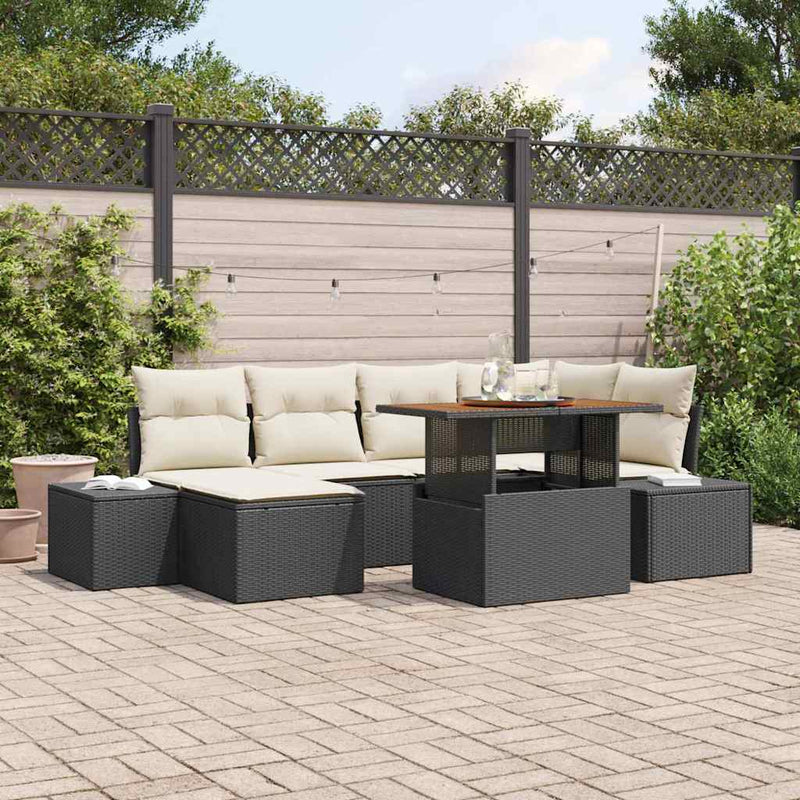Set de canapele pentru grădină 7 buc. Negru Rattan poli