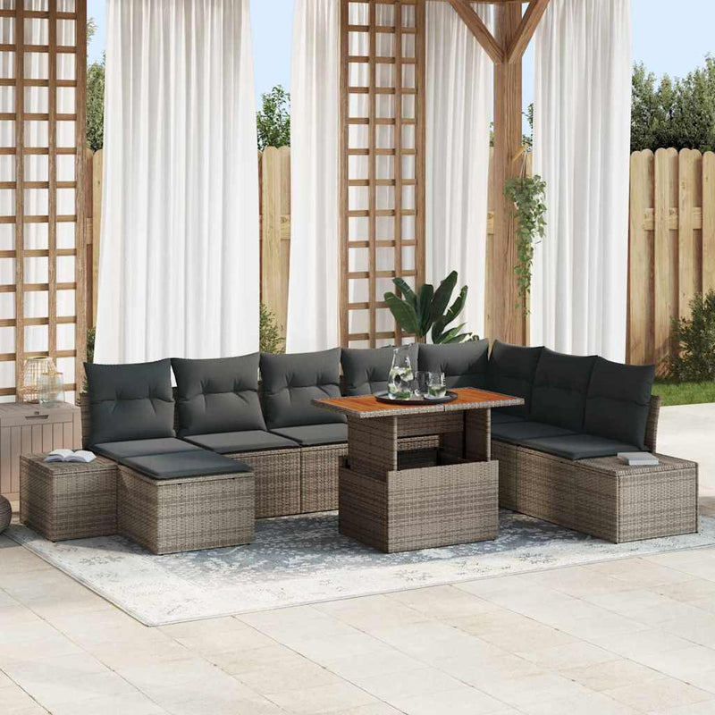 Set de canapele pentru grădină 9 buc. Gri Rattan poli