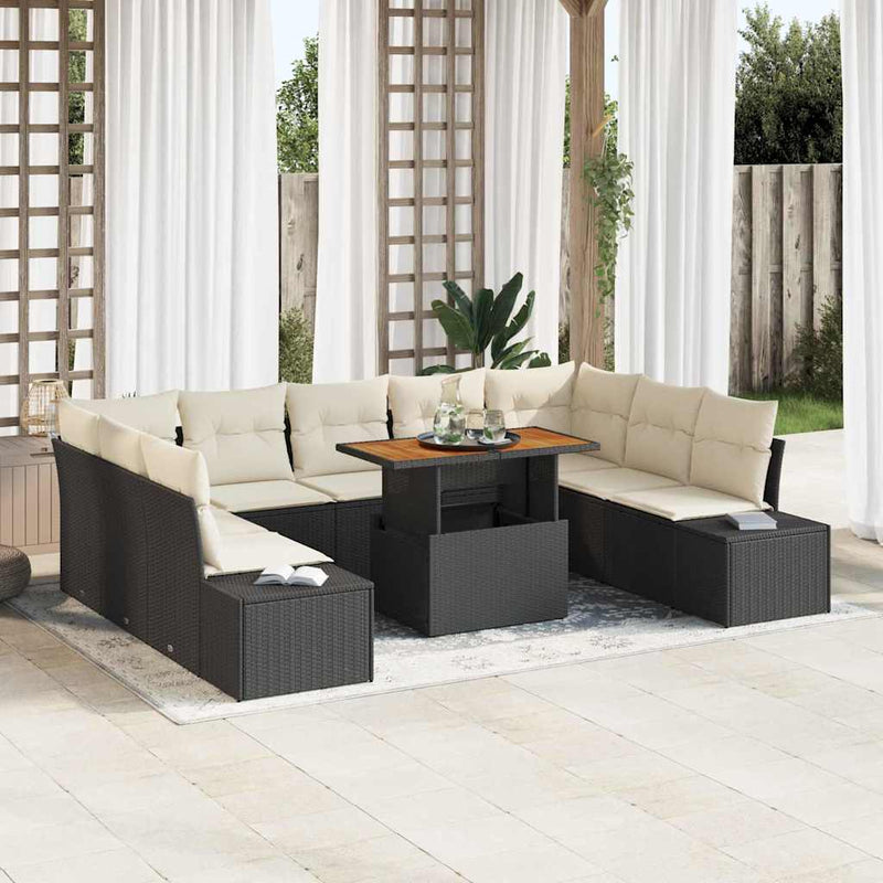 Set de canapele pentru grădină 10 buc. Negru Rattan poli