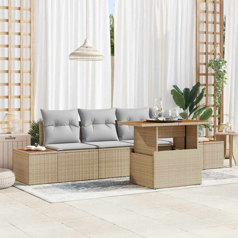 Set de canapele pentru grădină 5 buc. Bej Rattan poli