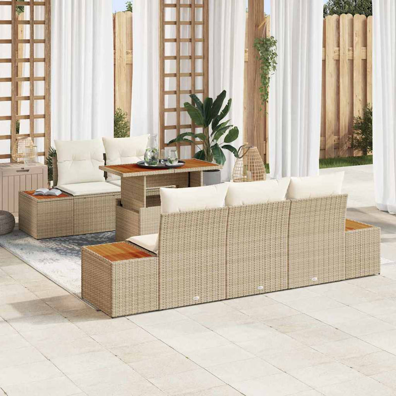 Set de canapele pentru grădină 6 buc. Bej Rattan poli