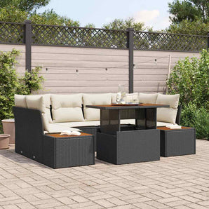 Set de canapele pentru grădină 7 buc. Negru Rattan poli