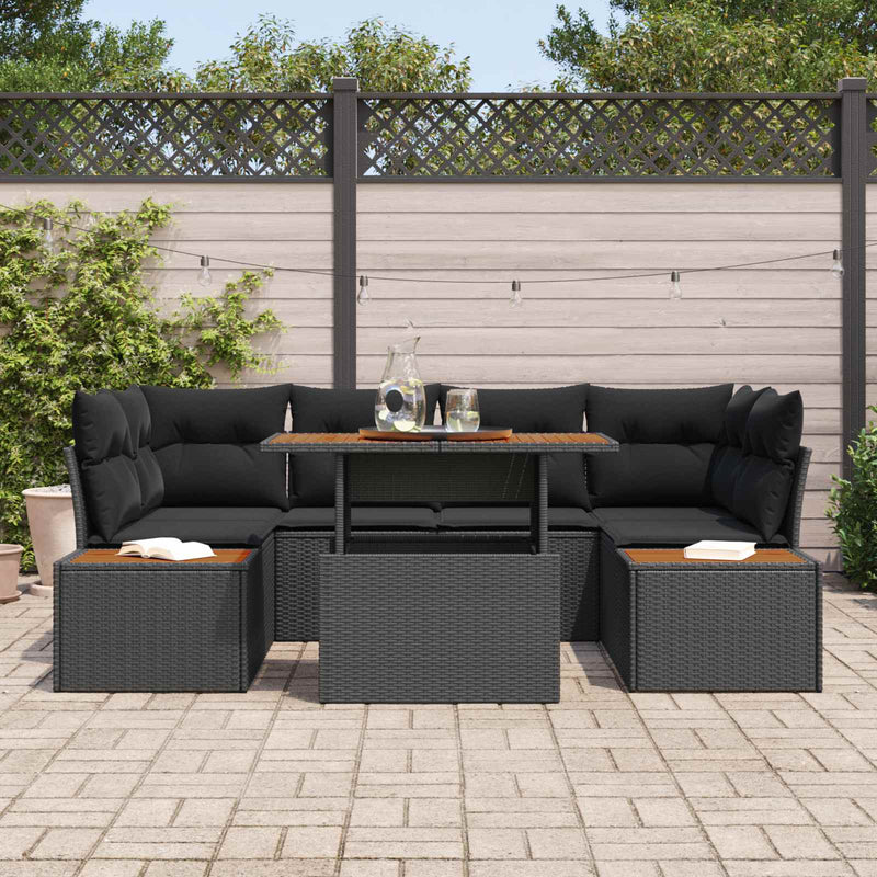 Set de canapele pentru grădină 7 buc. Negru Rattan poli
