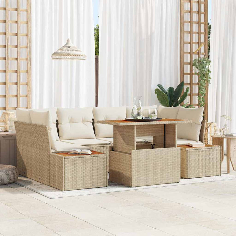 Set de canapele pentru grădină 7 buc. Bej Rattan poli