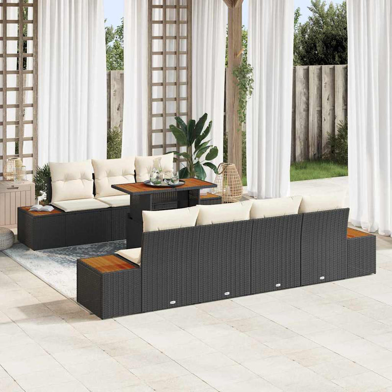 Set de canapele pentru grădină 8 buc. Negru Rattan poli