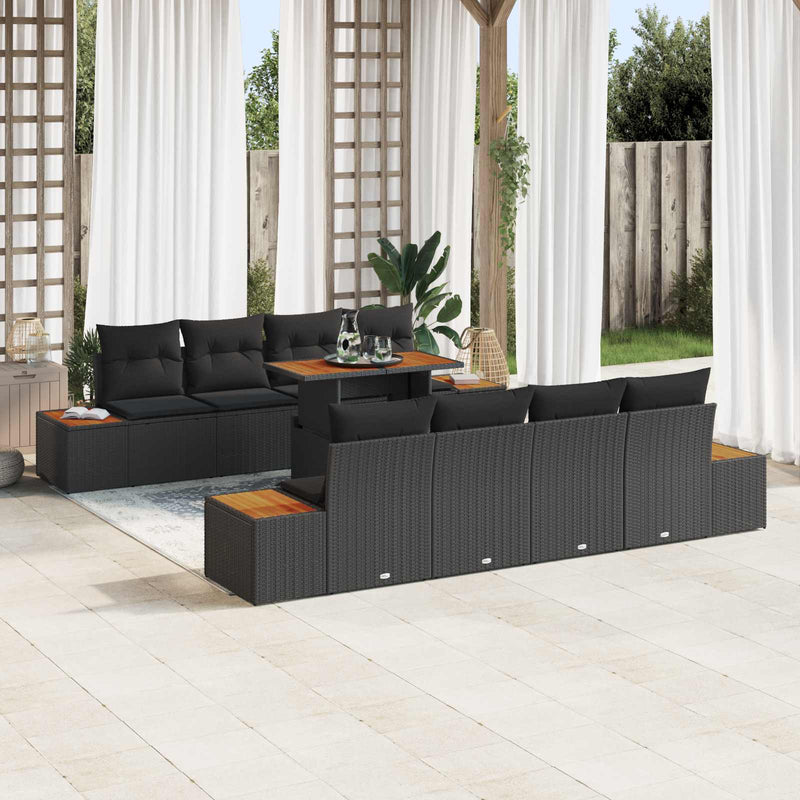Set de canapele pentru grădină 9 buc. Negru Rattan poli