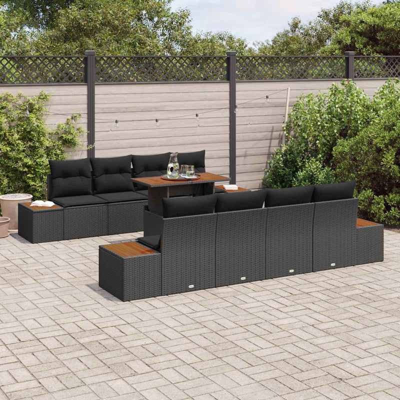 Set de canapele pentru grădină 9 buc. Negru Rattan poli